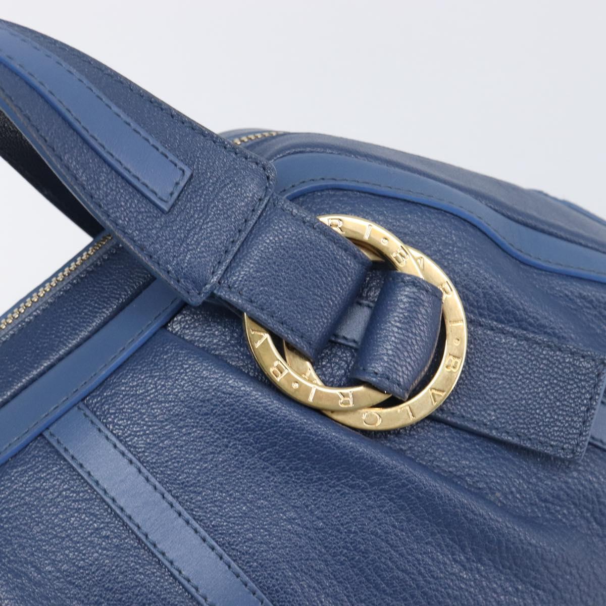BVLGARI Chandra Hand Bag Leather Blue Gold Tone Auth 198928A