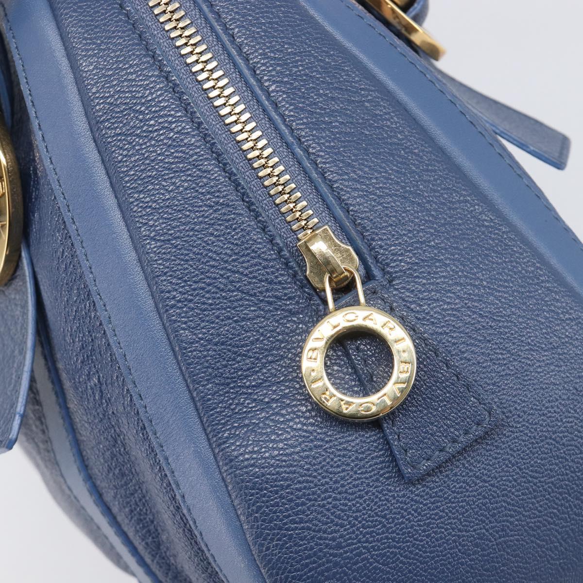 BVLGARI Chandra Hand Bag Leather Blue Gold Tone Auth 198928A