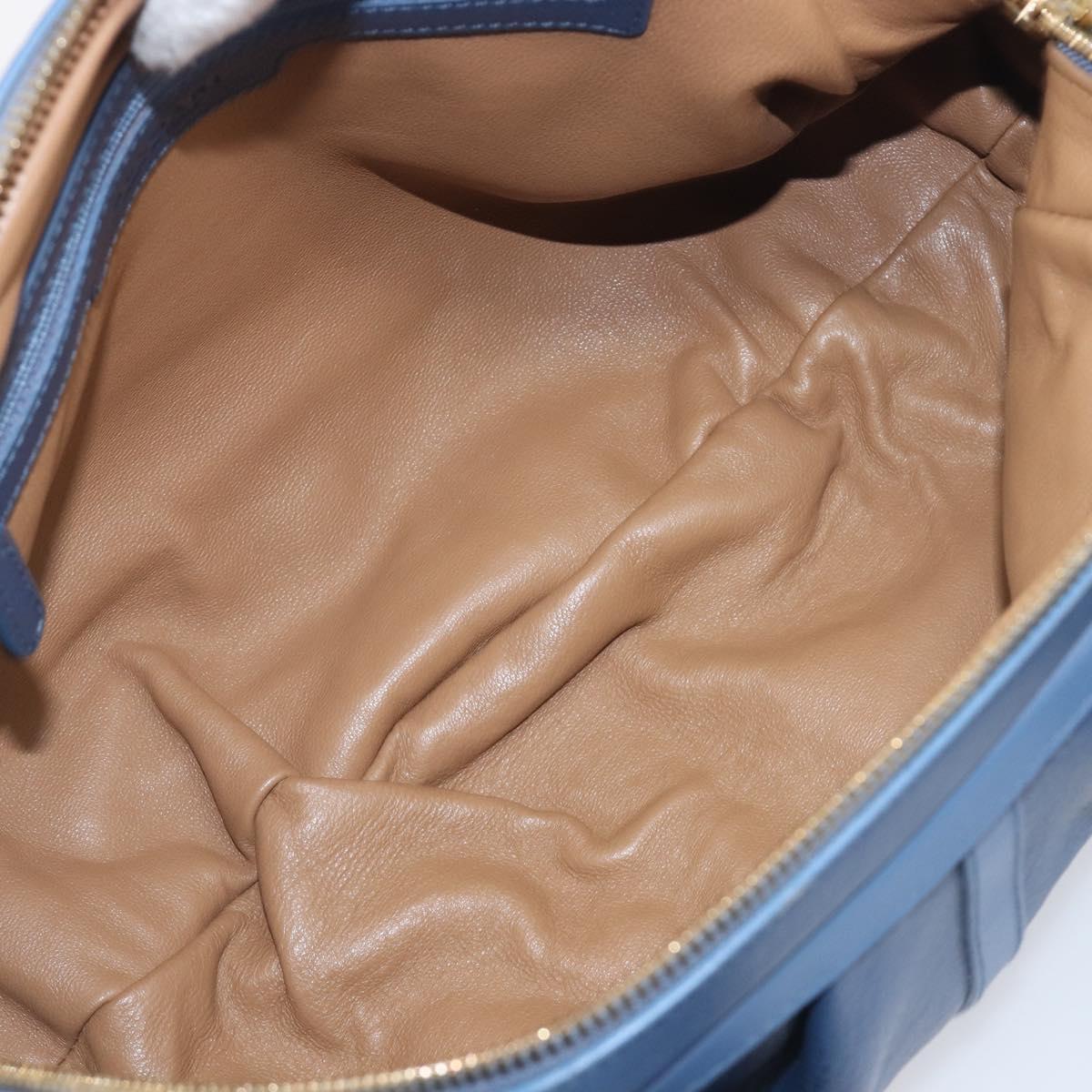 BVLGARI Chandra Hand Bag Leather Blue Gold Tone Auth 198928A