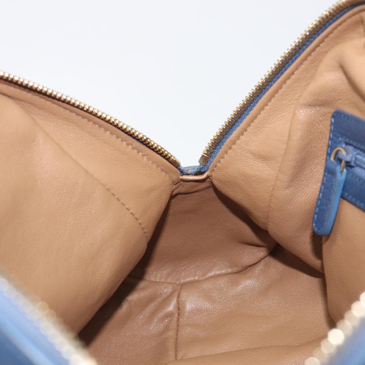 BVLGARI Chandra Hand Bag Leather Blue Gold Tone Auth 198928A