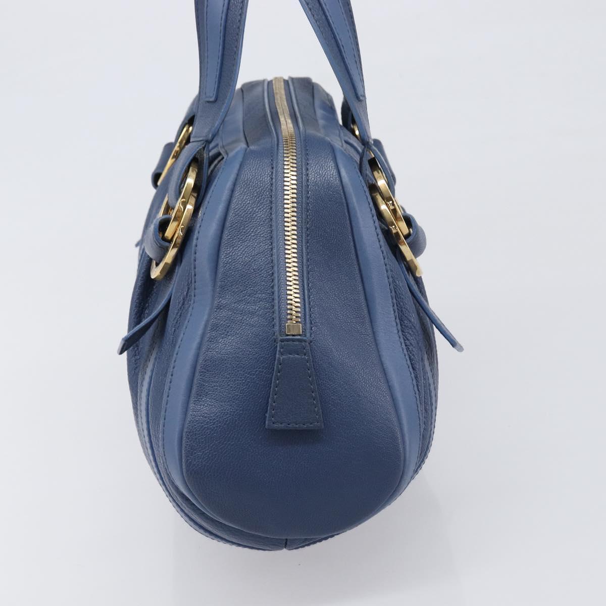 BVLGARI Chandra Hand Bag Leather Blue Gold Tone Auth 198928A