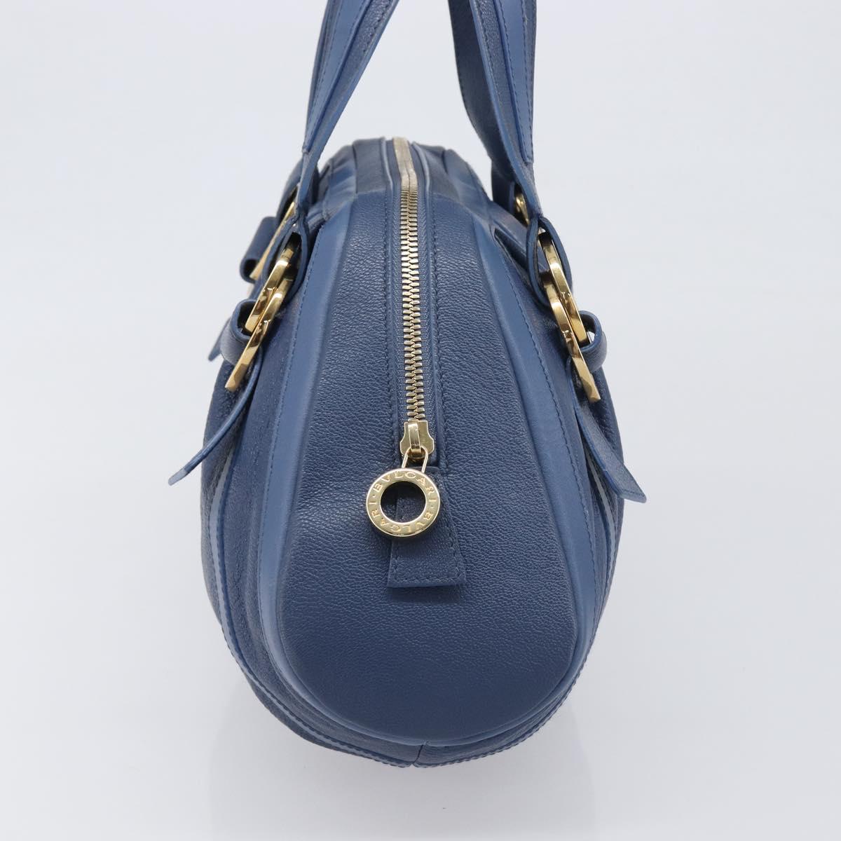 BVLGARI Chandra Hand Bag Leather Blue Gold Tone Auth 198928A