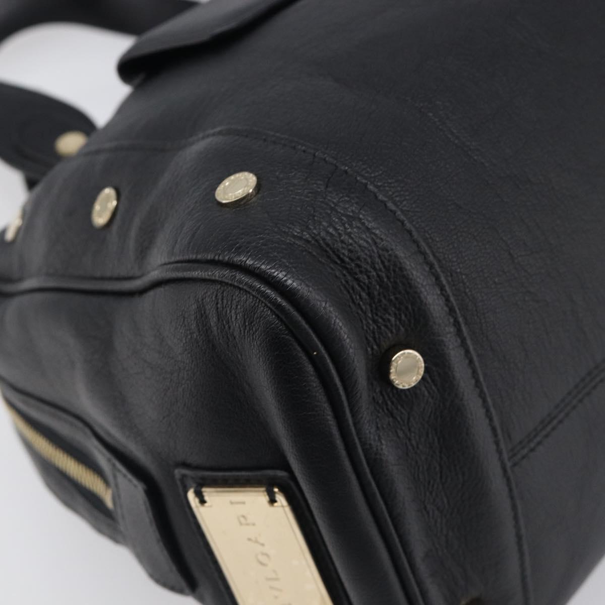 BVLGARI Hand Bag Leather Black Gold Tone Auth 198930A