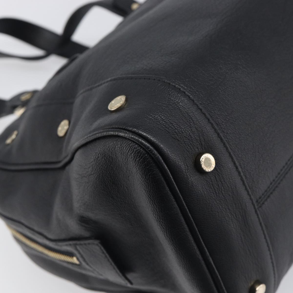 BVLGARI Hand Bag Leather Black Gold Tone Auth 198930A