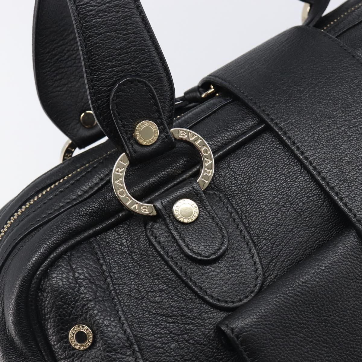 BVLGARI Hand Bag Leather Black Gold Tone Auth 198930A