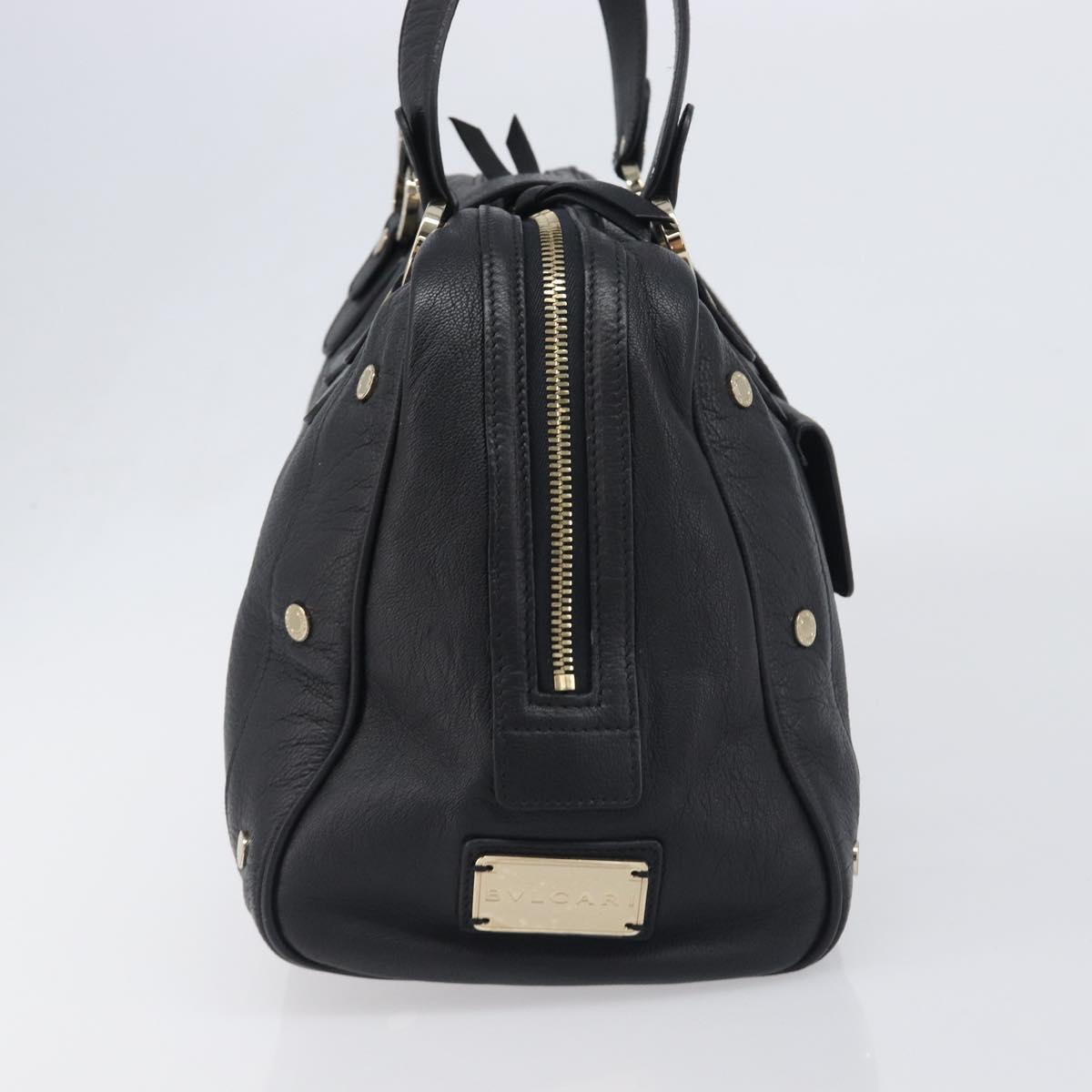 BVLGARI Hand Bag Leather Black Gold Tone Auth 198930A