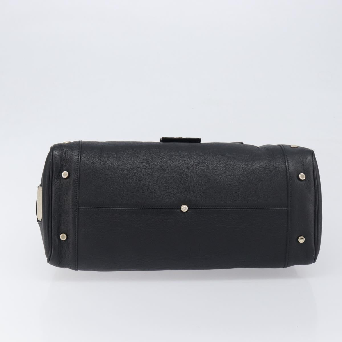 BVLGARI Hand Bag Leather Black Gold Tone Auth 198930A