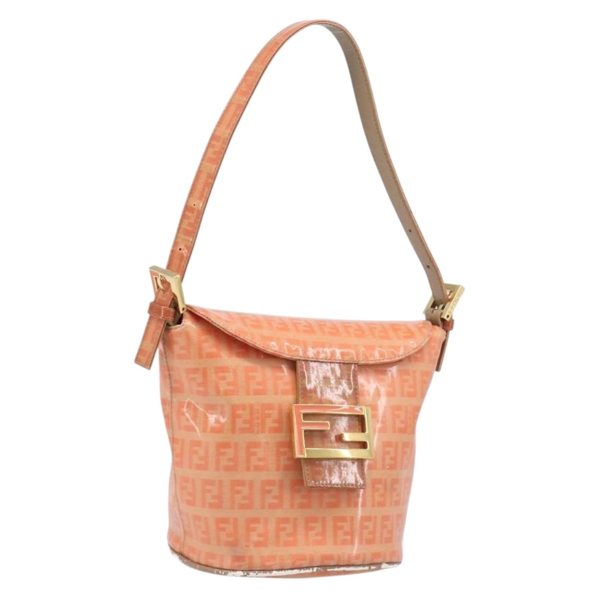 FENDI Zucchino Mamma Baguette Hand Bag Patent Orange Gold Tone Auth 198931