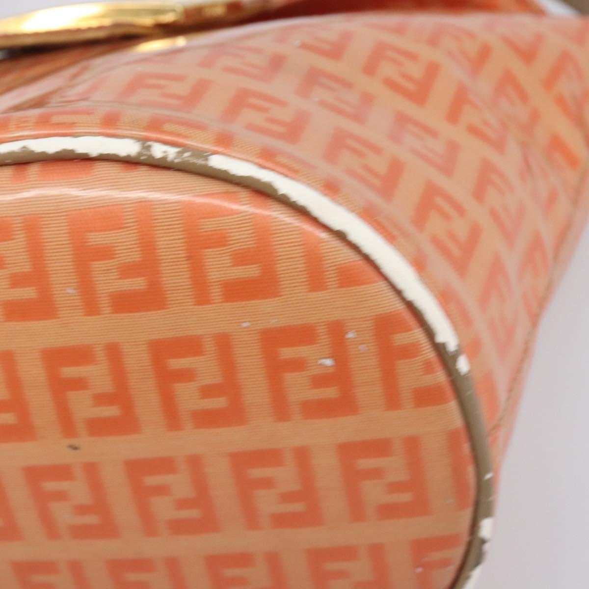 FENDI Zucchino Mamma Baguette Hand Bag Patent Orange Gold Tone Auth 198931