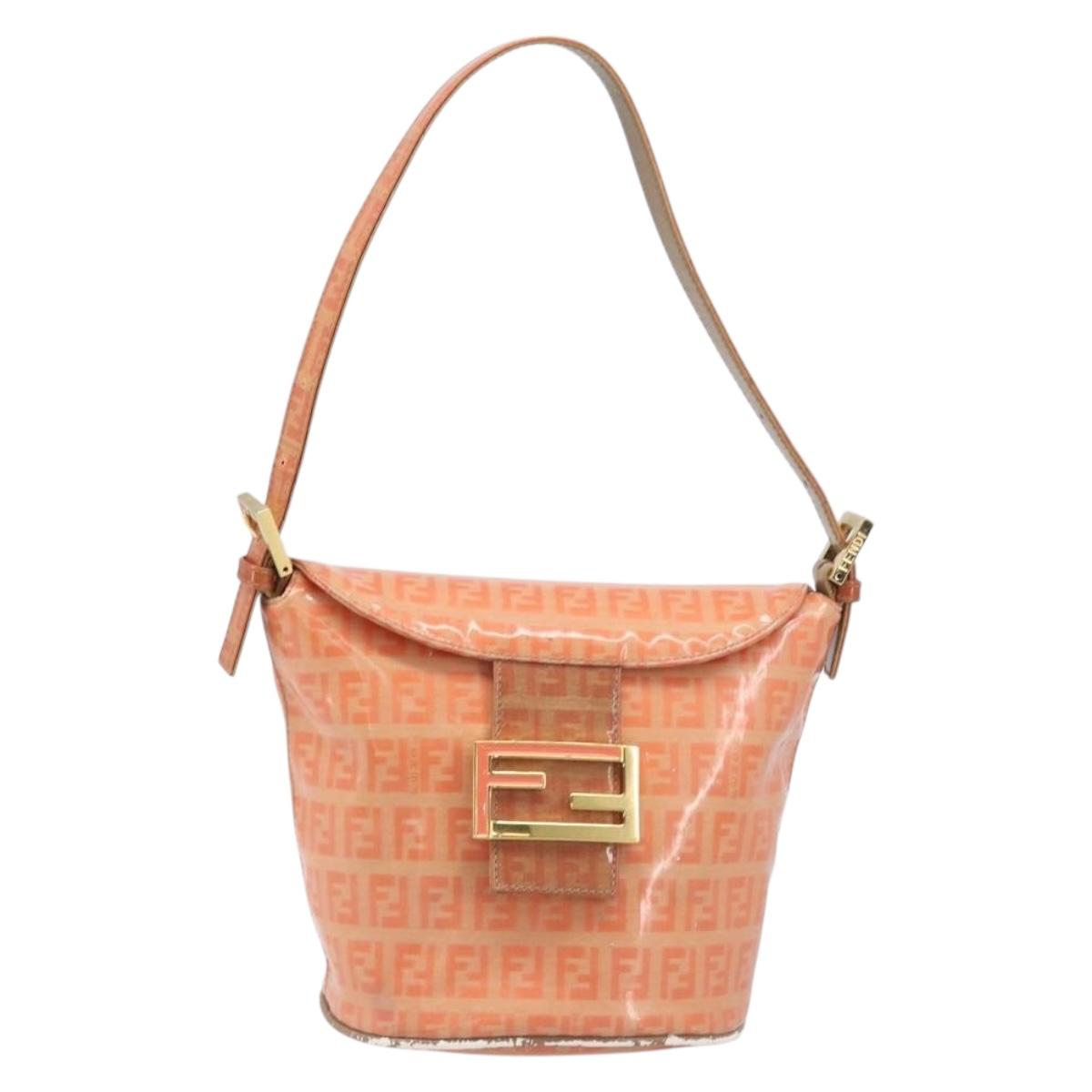 FENDI Zucchino Mamma Baguette Hand Bag Patent Orange Gold Tone Auth 198931