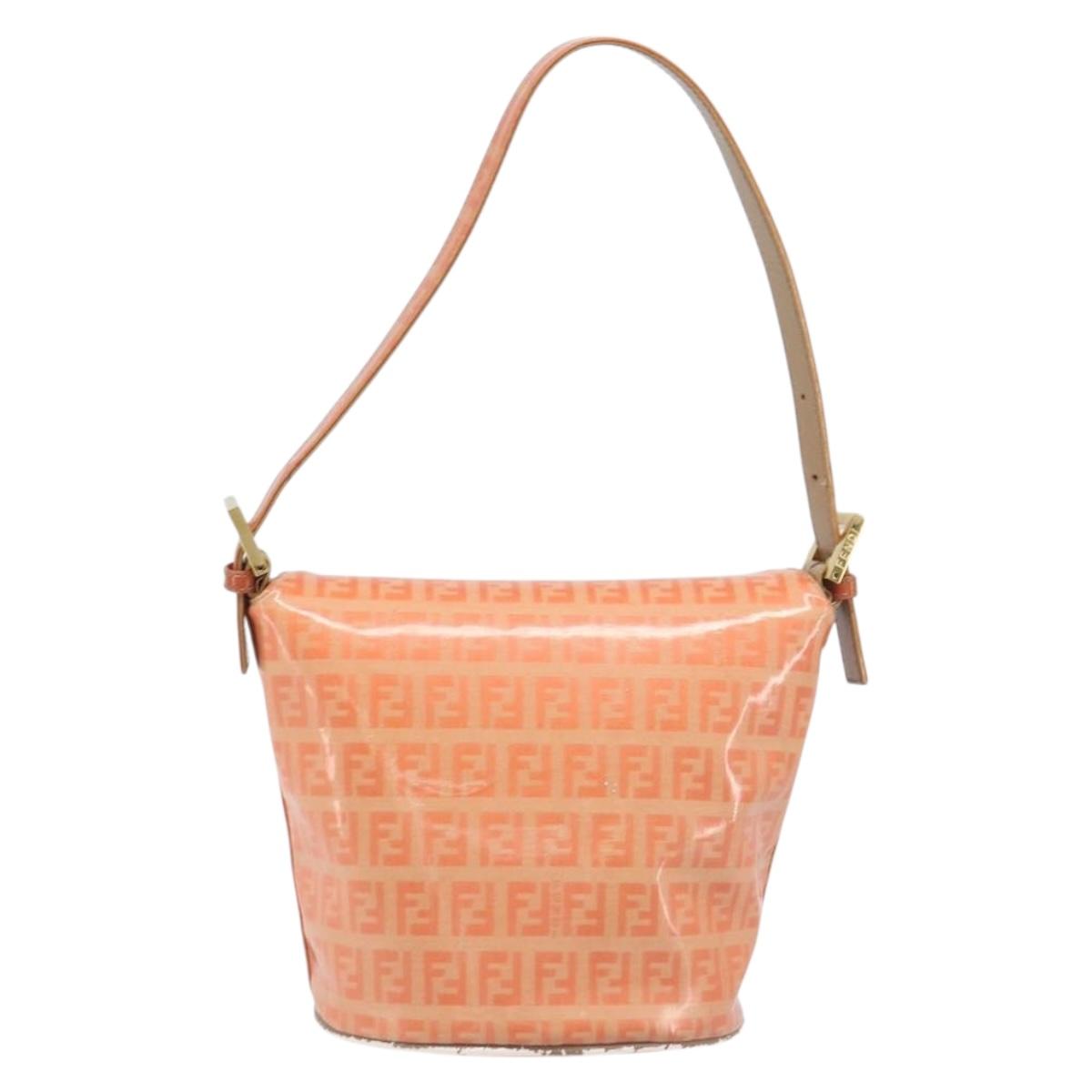 FENDI Zucchino Mamma Baguette Hand Bag Patent Orange Gold Tone Auth 198931