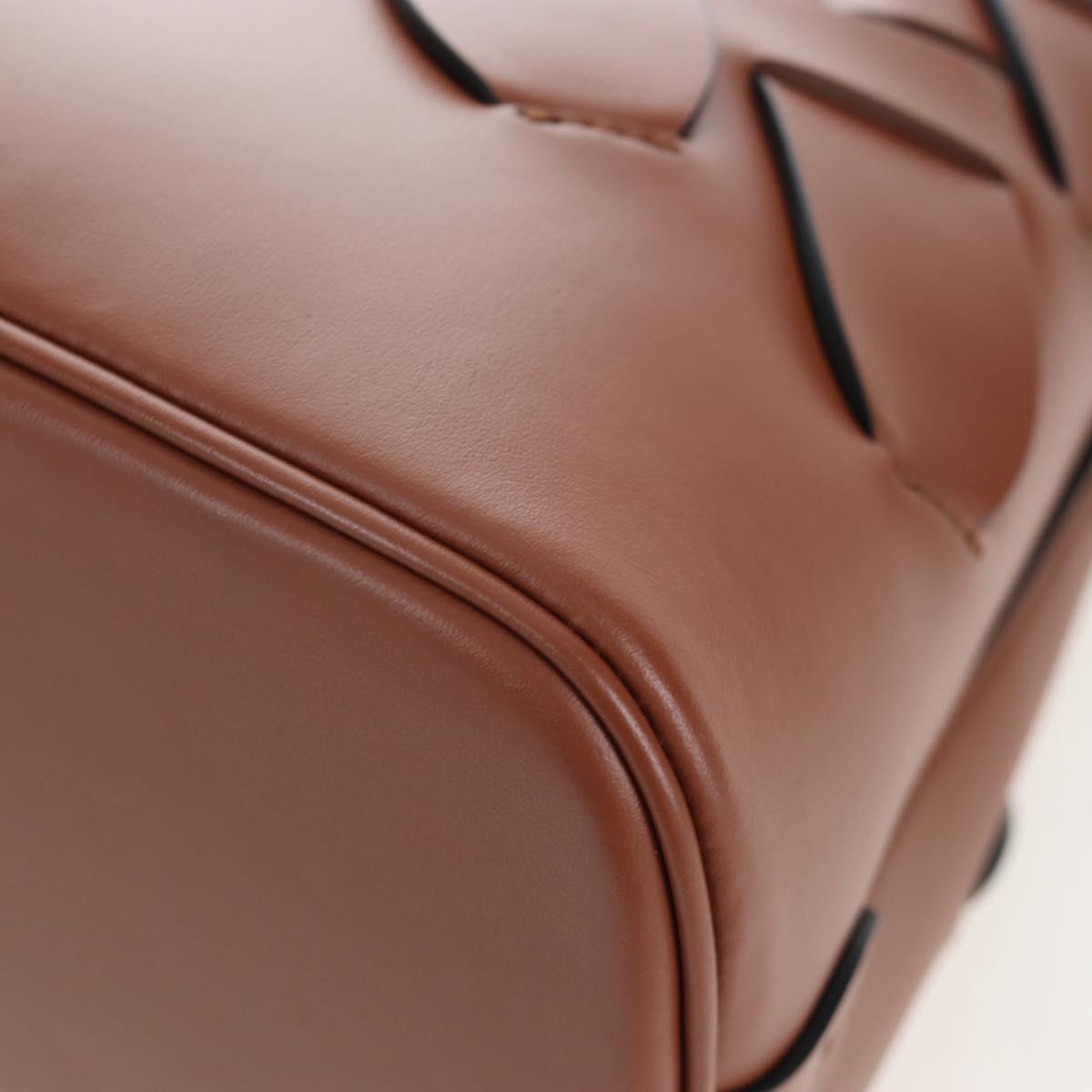 PRADA Vitello Intrecciato Shoulder Bag Leather Brown Silver Auth 198942M