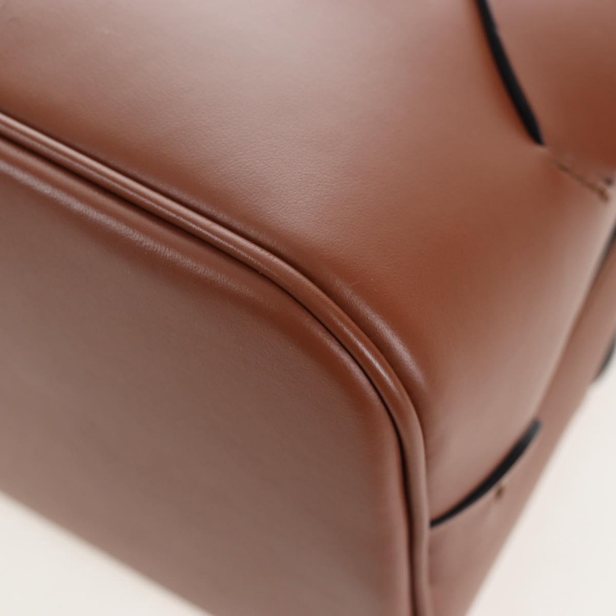PRADA Vitello Intrecciato Shoulder Bag Leather Brown Silver Auth 198942M