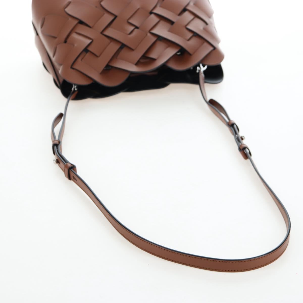 PRADA Vitello Intrecciato Shoulder Bag Leather Brown Silver Auth 198942M