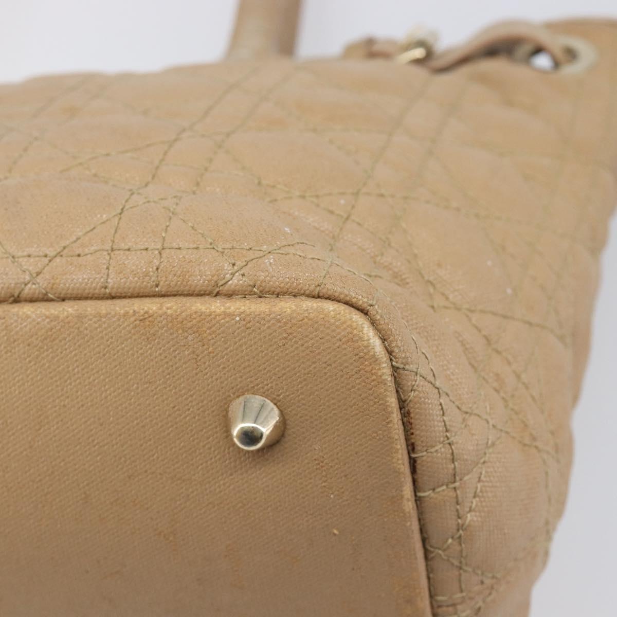 Christian Dior Lady Dior Canage Tote Bag Canvas Beige Gold Tone Auth 198943