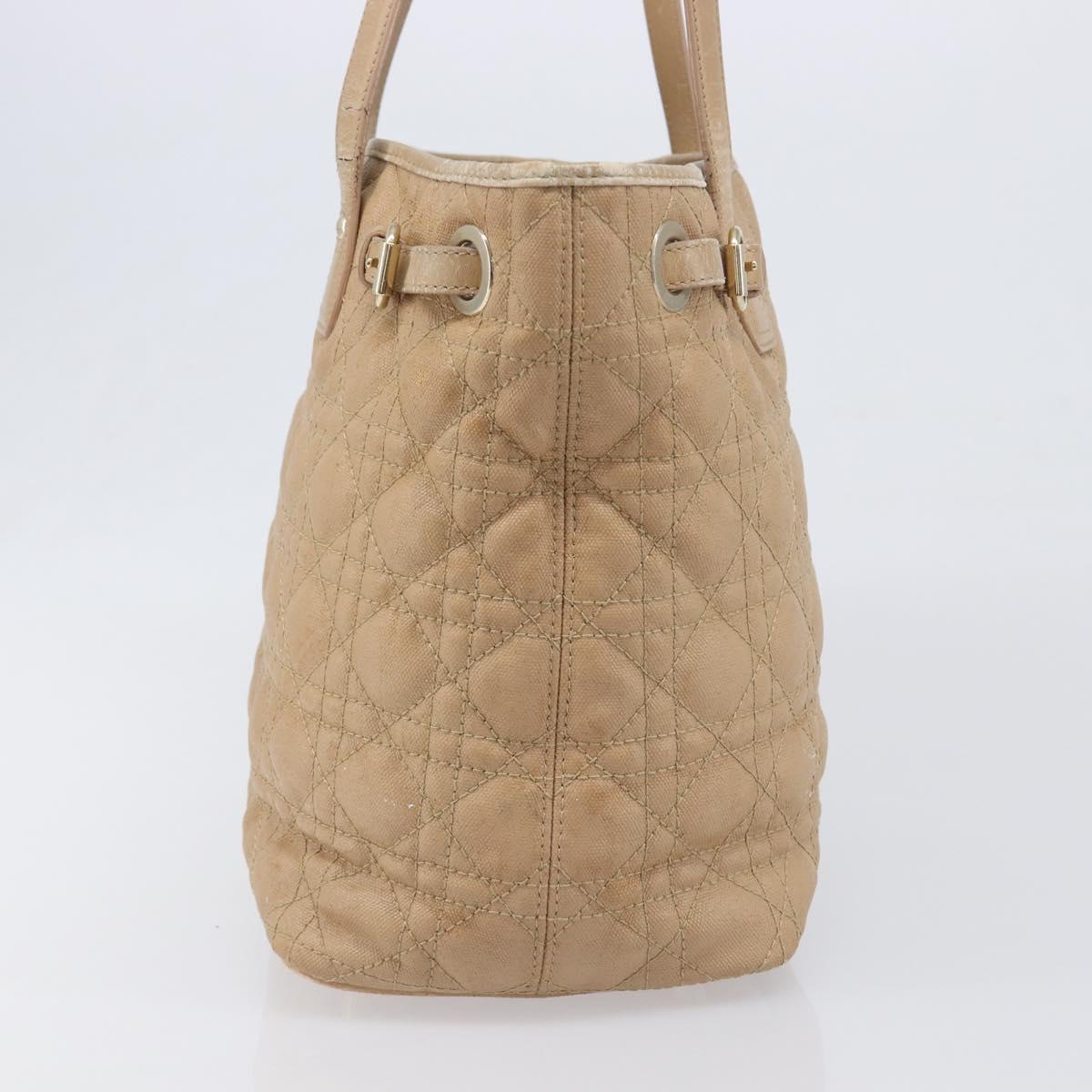 Christian Dior Lady Dior Canage Tote Bag Canvas Beige Gold Tone Auth 198943
