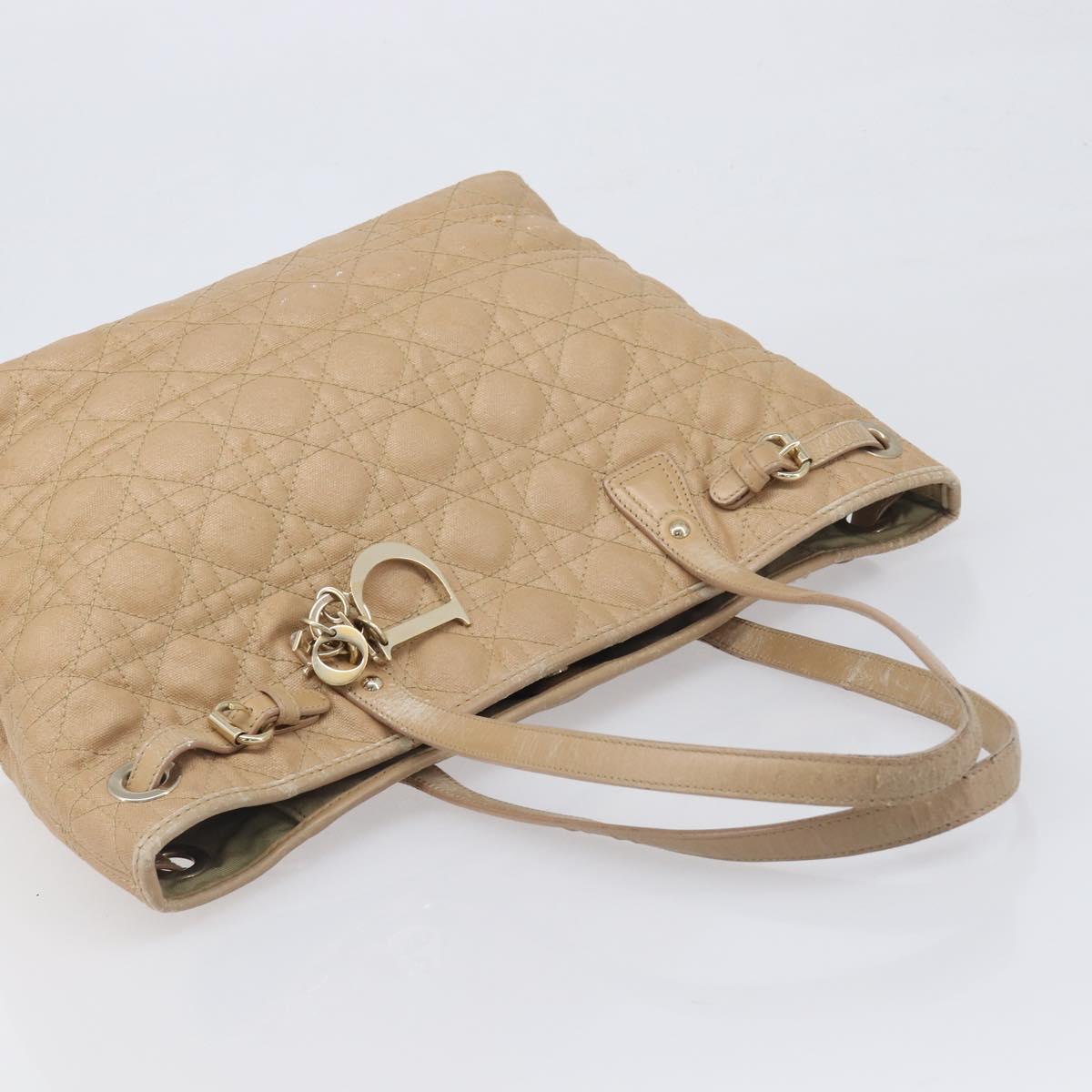 Christian Dior Lady Dior Canage Tote Bag Canvas Beige Gold Tone Auth 198943