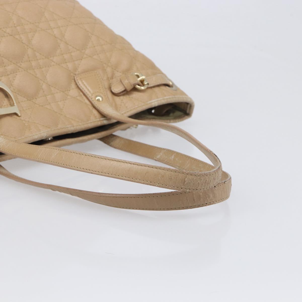 Christian Dior Lady Dior Canage Tote Bag Canvas Beige Gold Tone Auth 198943