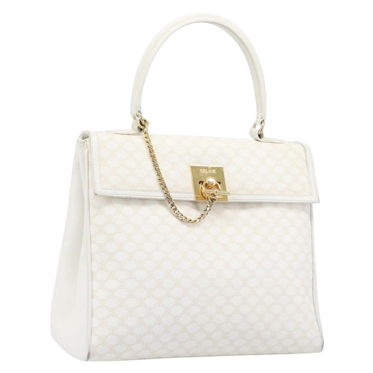 CELINE Macadam Hand Bag PVC Leather White Gold Tone Auth 198944
