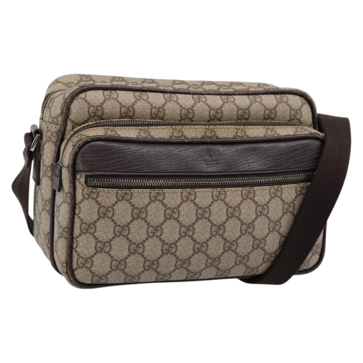 GUCCI GG Supreme Shoulder Bag PVC Leather Beige Silver 114531 Auth 198958