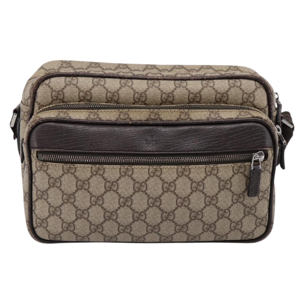 GUCCI GG Supreme Shoulder Bag PVC Leather Beige Silver 114531 Auth 198958