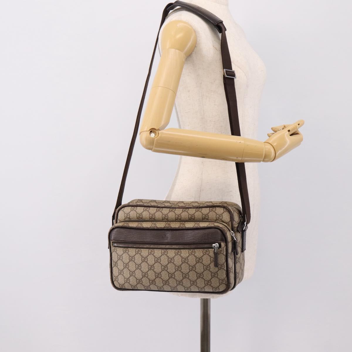GUCCI GG Supreme Shoulder Bag PVC Leather Beige Silver 114531 Auth 198958