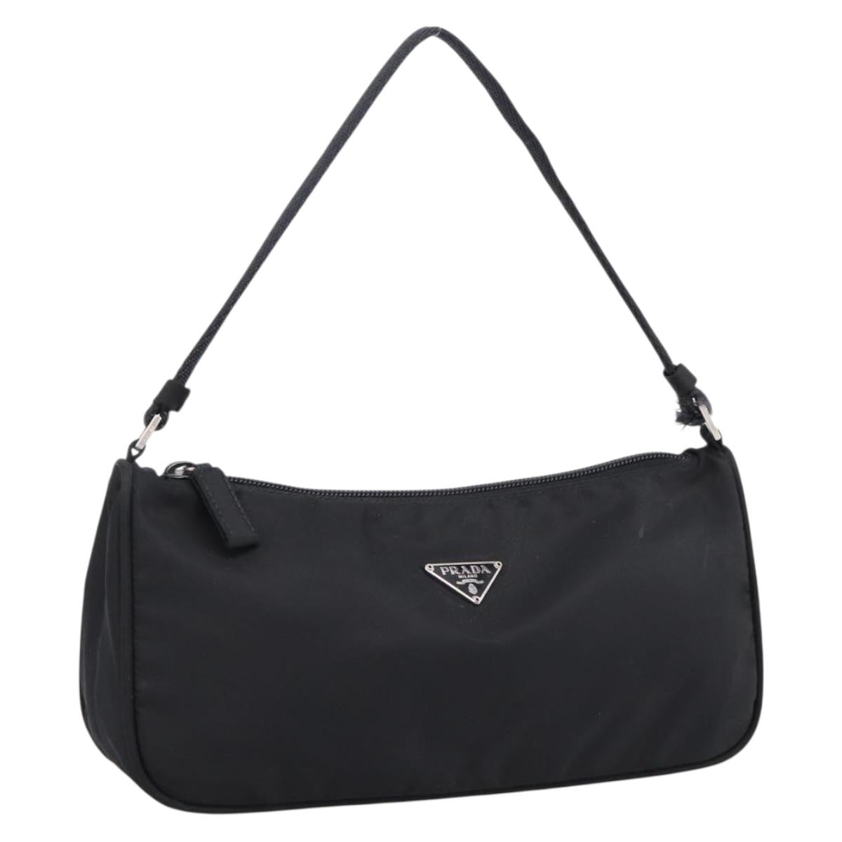 PRADA Accessory Pouch Nylon Black Silver Auth 198964