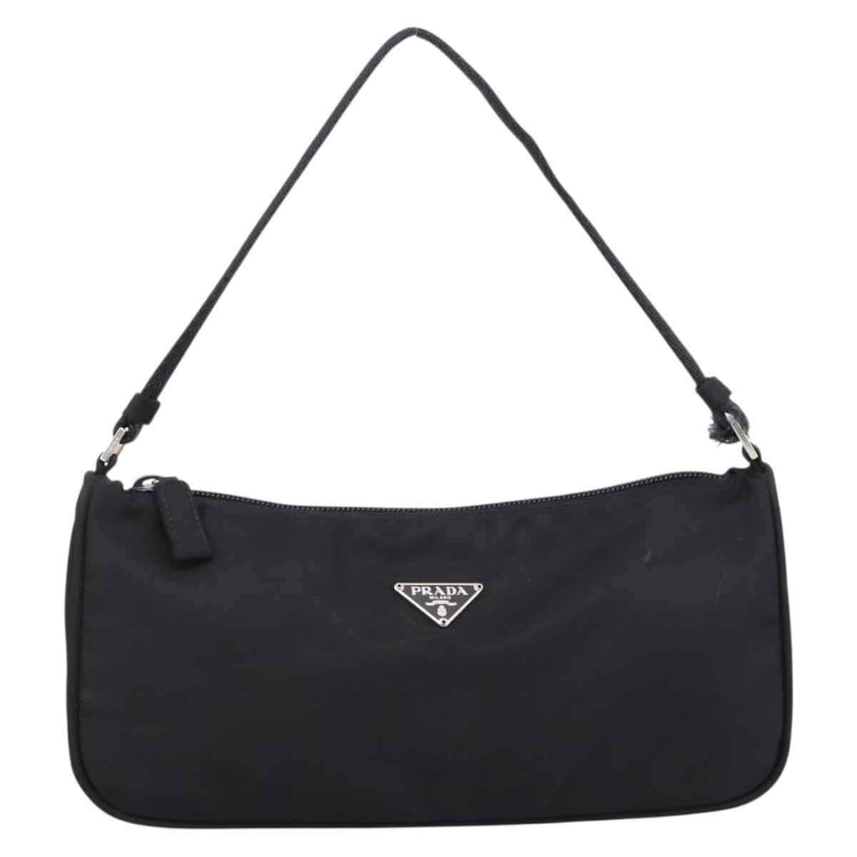 PRADA Accessory Pouch Nylon Black Silver Auth 198964