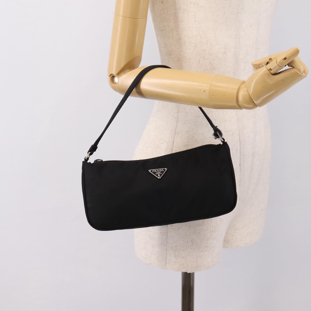 PRADA Accessory Pouch Nylon Black Silver Auth 198964