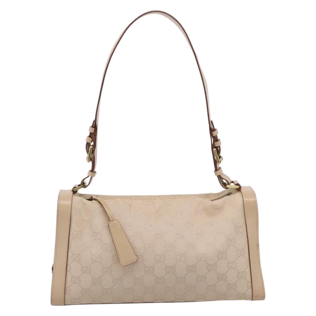 GUCCI GG Canvas Shoulder Bag Beige Gold Tone 92706 Auth 198965A