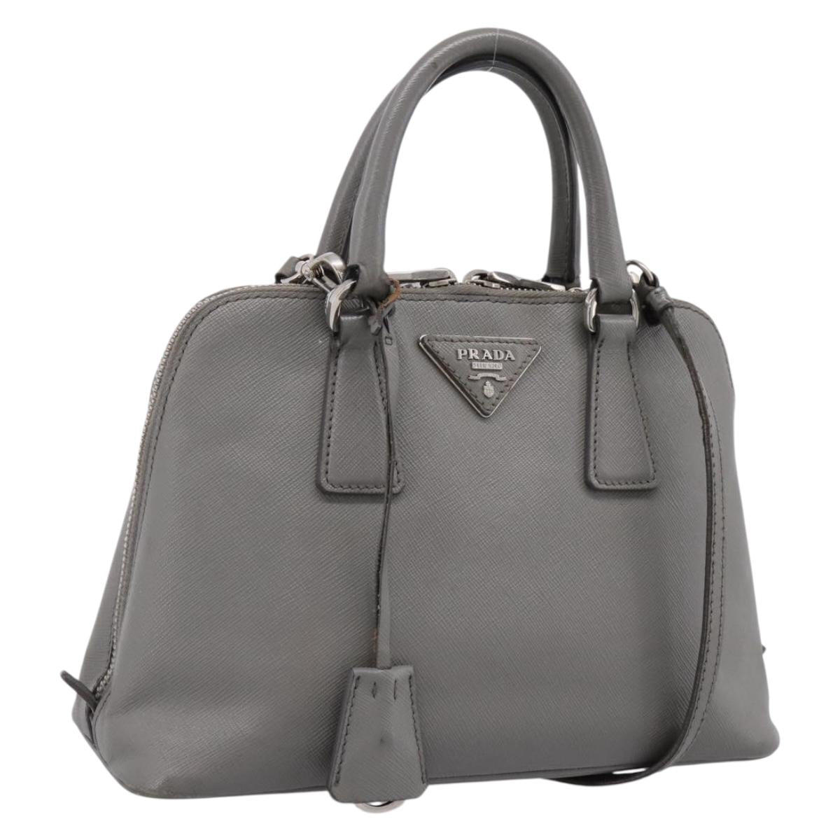 PRADA Hand Bag Saffiano 2way Gray Silver Auth 198967A