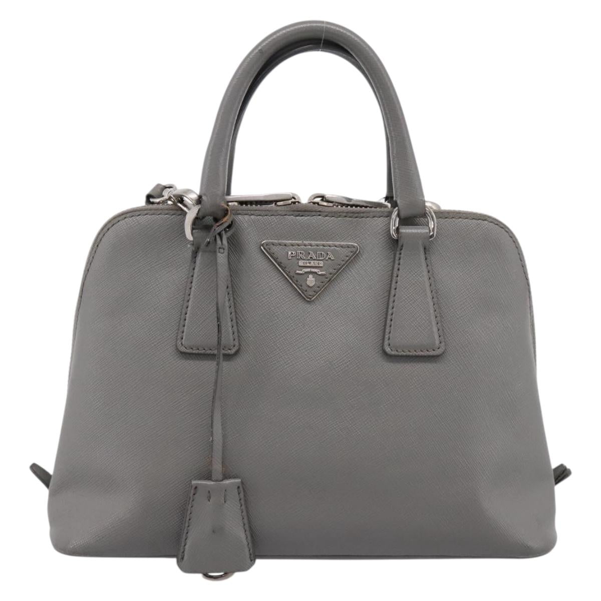 PRADA Hand Bag Saffiano 2way Gray Silver Auth 198967A