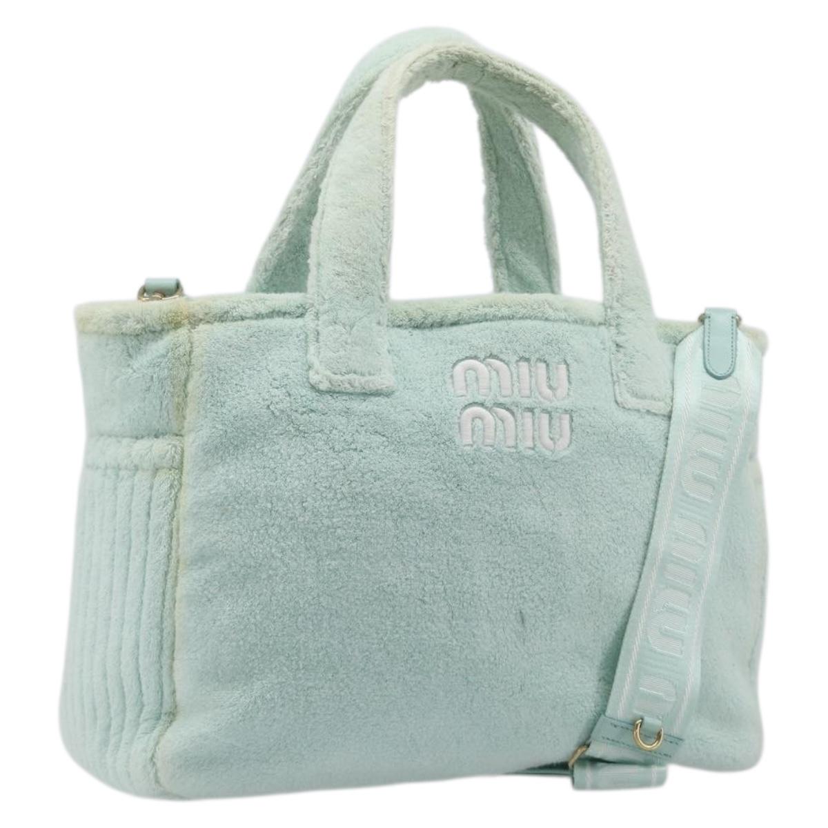Miu Miu Terry Cloth Tote Bag Pile Light Blue Gold Tone Auth 198970