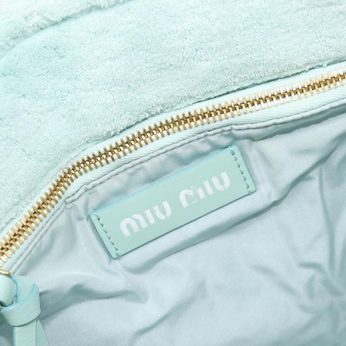 Miu Miu Terry Cloth Tote Bag Pile Light Blue Gold Tone Auth 198970
