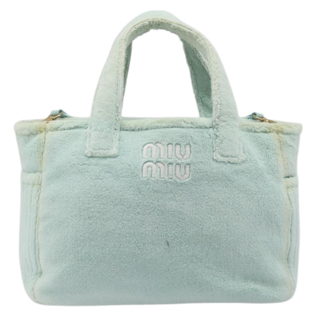 Miu Miu Terry Cloth Tote Bag Pile Light Blue Gold Tone Auth 198970