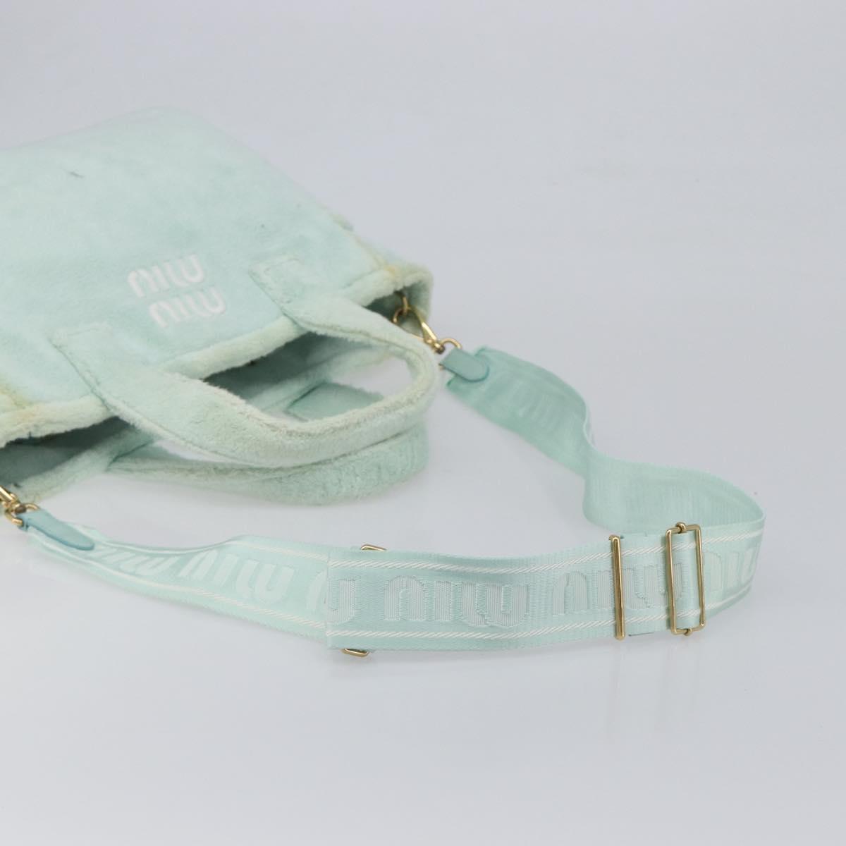 Miu Miu Terry Cloth Tote Bag Pile Light Blue Gold Tone Auth 198970