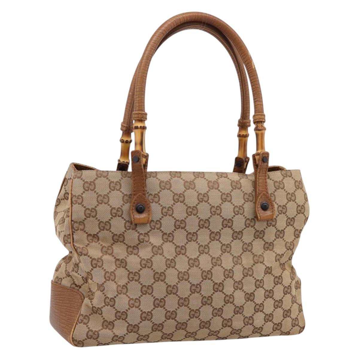 GUCCI GG Canvas Bamboo Hand Bag Beige Black 112526 Auth 198971A