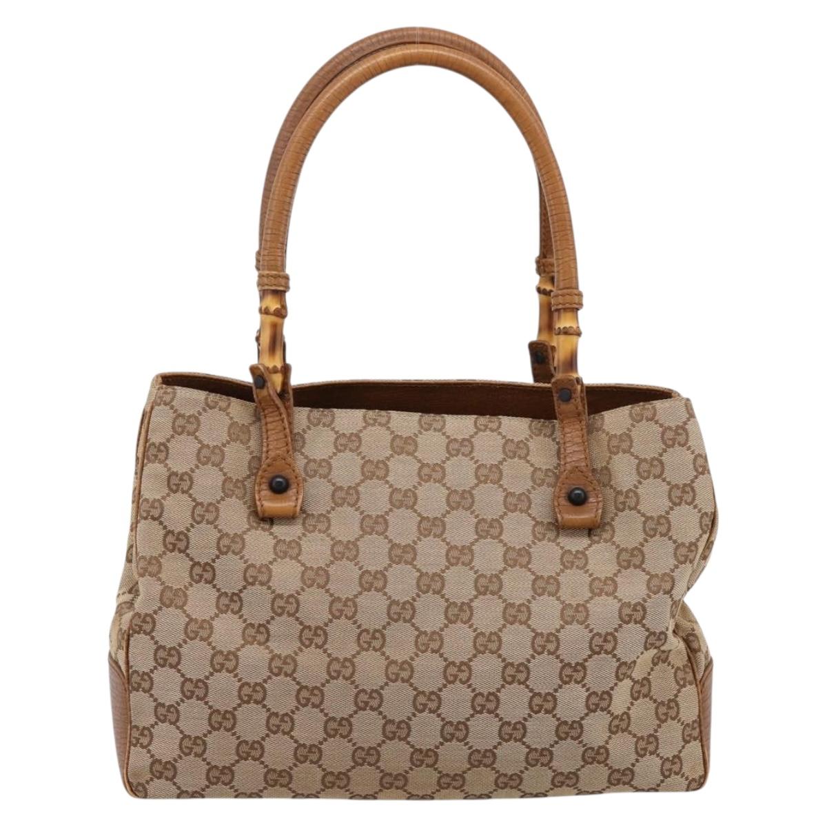 GUCCI GG Canvas Bamboo Hand Bag Beige Black 112526 Auth 198971A