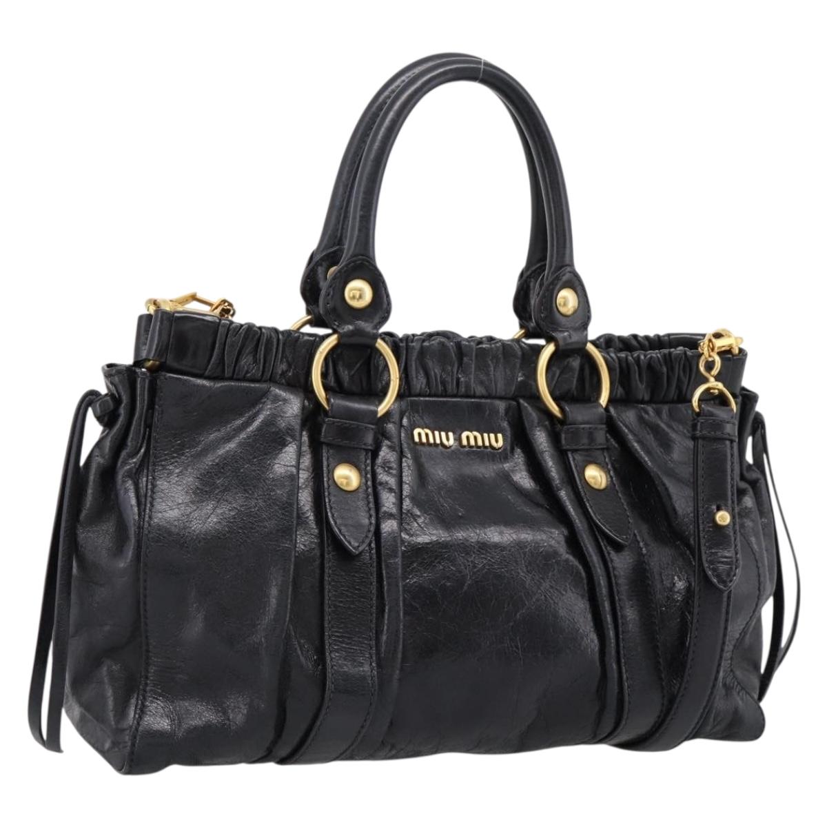 Miu Miu Hand Bag Leather 2way Black Gold Tone Auth 198973V