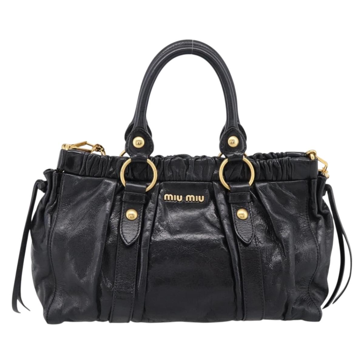 Miu Miu Hand Bag Leather 2way Black Gold Tone Auth 198973V