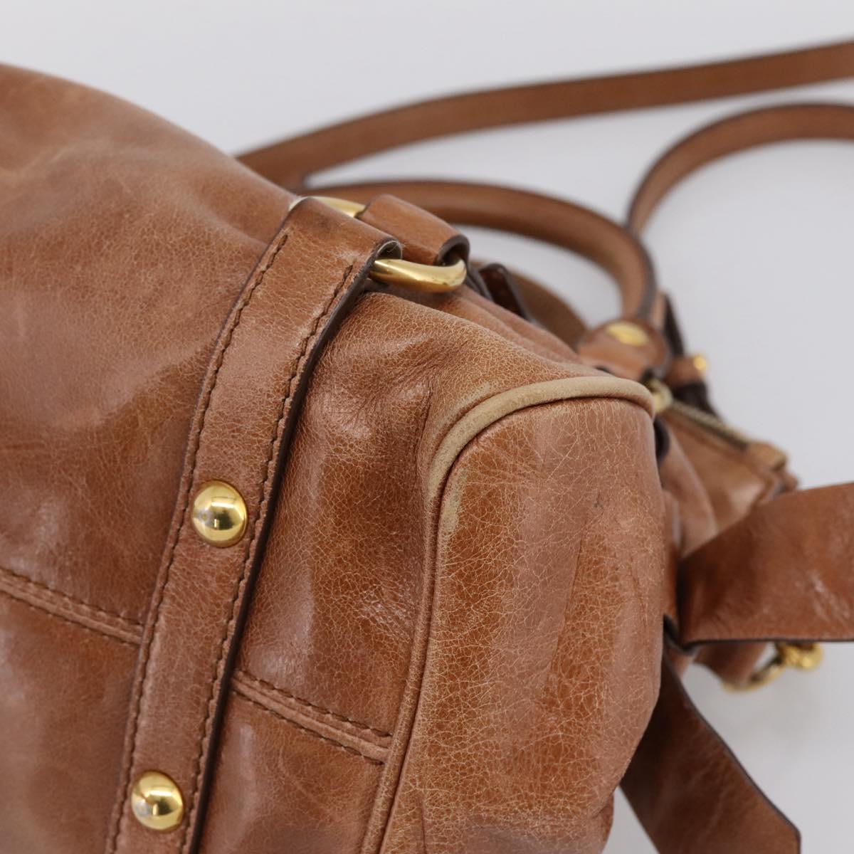 Miu Miu Hand Bag Leather 2way Brown Gold Tone Auth 198974A