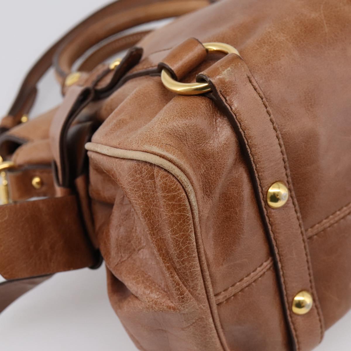 Miu Miu Hand Bag Leather 2way Brown Gold Tone Auth 198974A