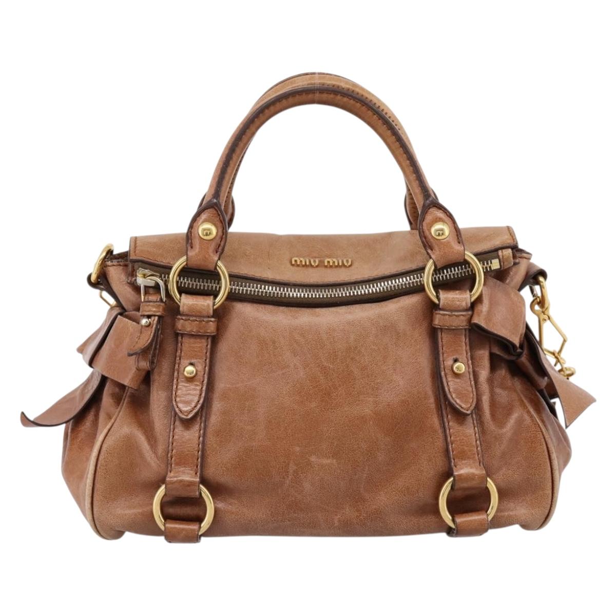Miu Miu Hand Bag Leather 2way Brown Gold Tone Auth 198974A