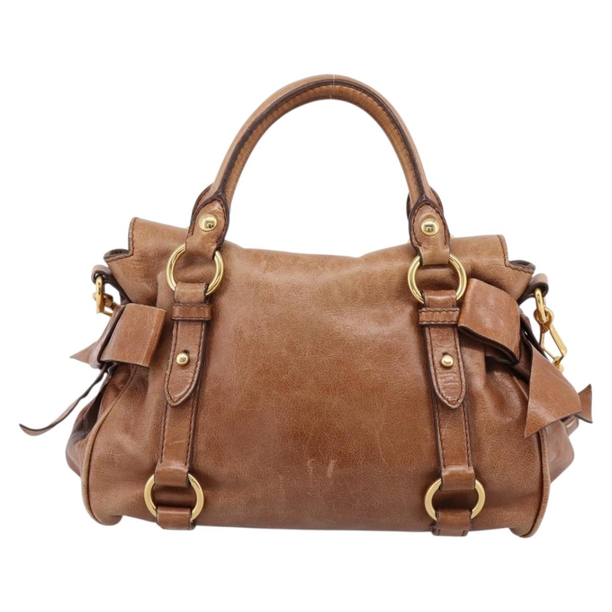 Miu Miu Hand Bag Leather 2way Brown Gold Tone Auth 198974A