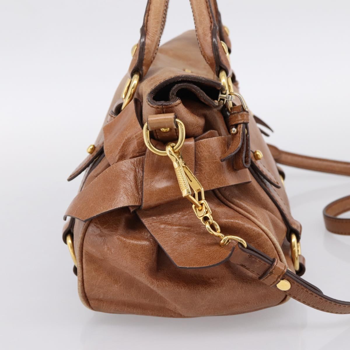 Miu Miu Hand Bag Leather 2way Brown Gold Tone Auth 198974A