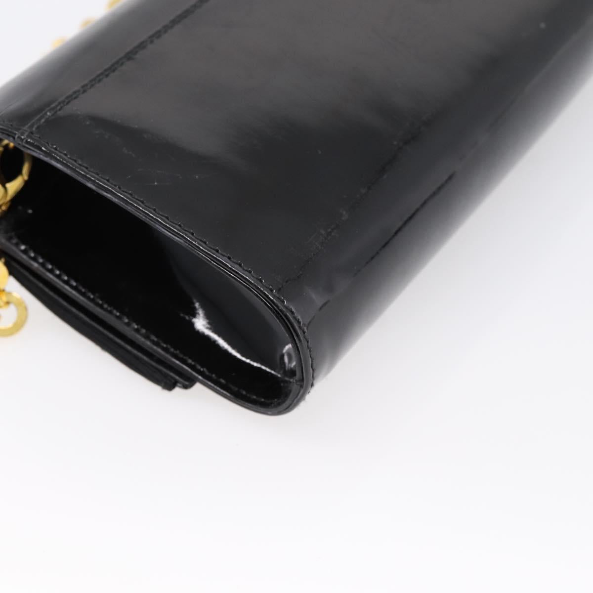 Salvatore Ferragamo Vala Chain Shoulder Bag Patent Black Gold Tone Auth 199006
