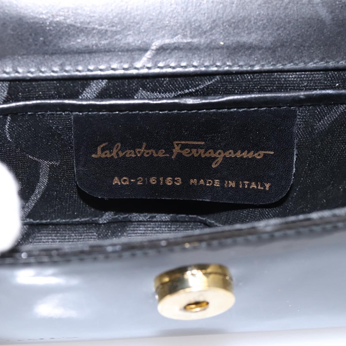Salvatore Ferragamo Vala Chain Shoulder Bag Patent Black Gold Tone Auth 199006