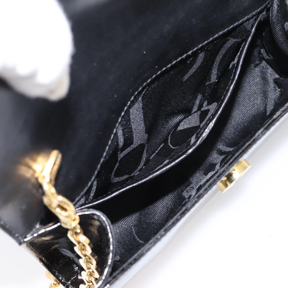 Salvatore Ferragamo Vala Chain Shoulder Bag Patent Black Gold Tone Auth 199006