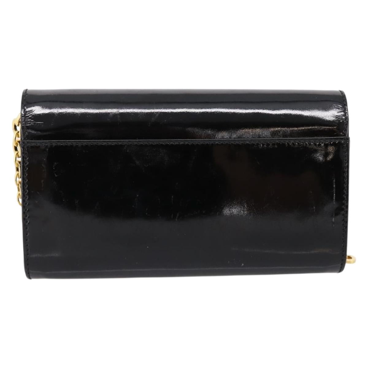 Salvatore Ferragamo Vala Chain Shoulder Bag Patent Black Gold Tone Auth 199006
