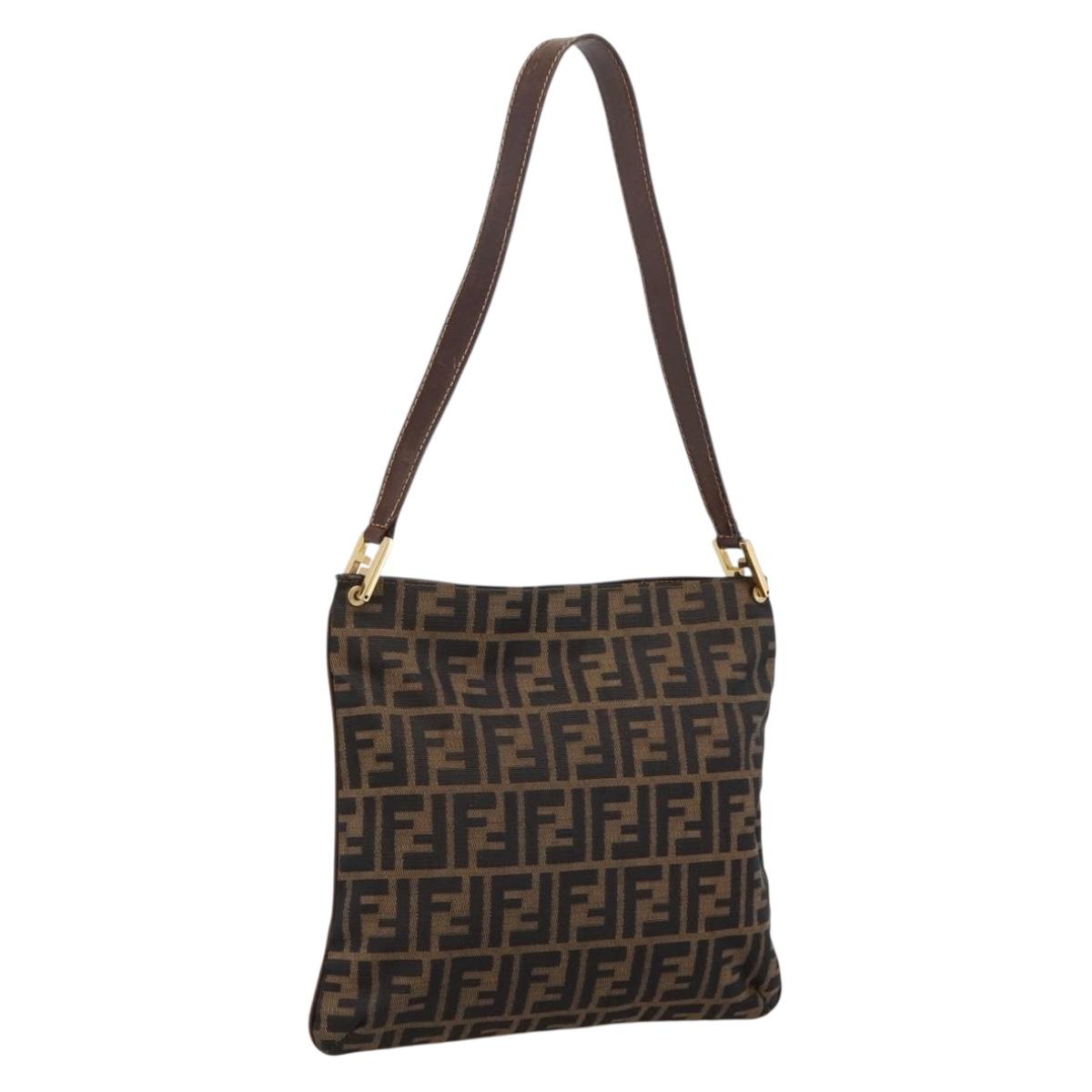 FENDI Zucca Canvas Shoulder Bag Brown Gold Tone Auth 199011